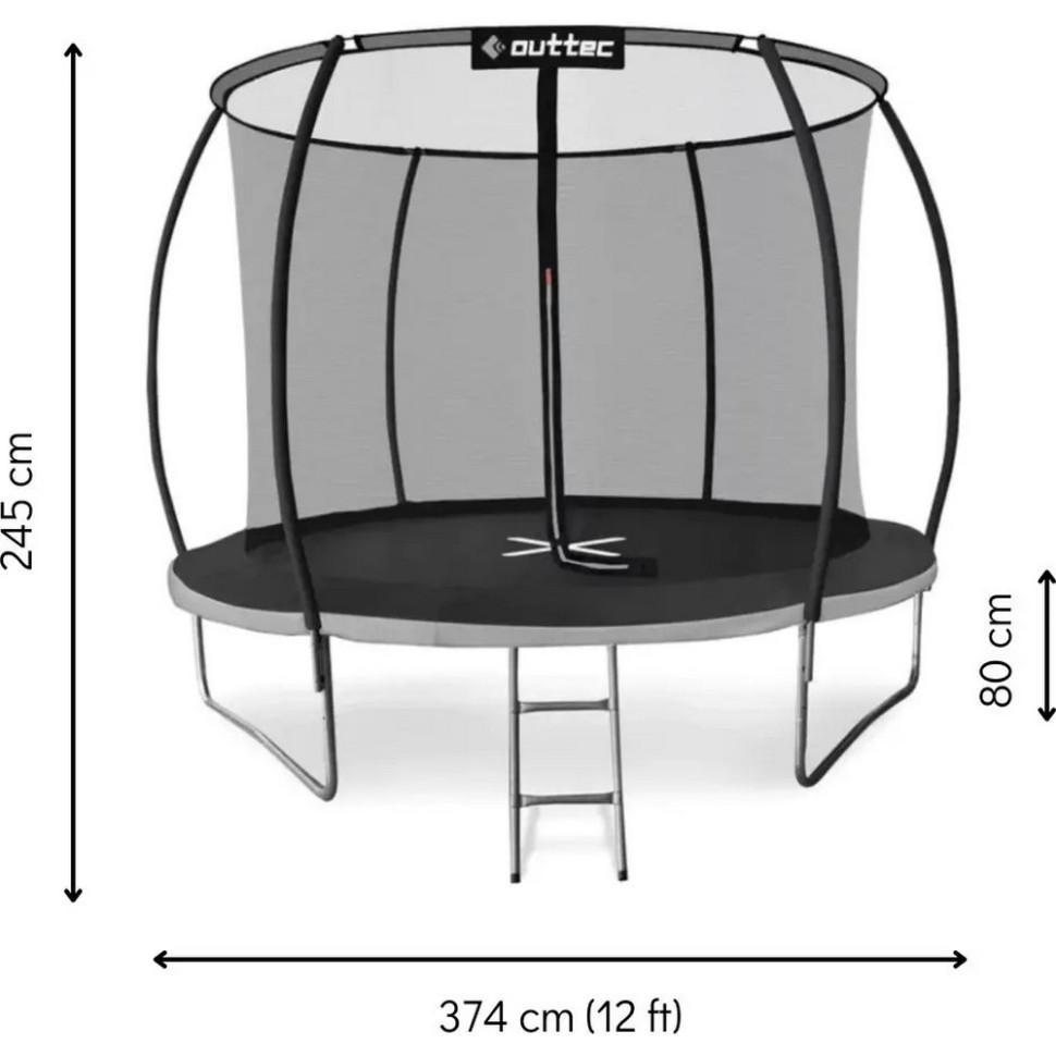 Батут з внутрішньою сіткою Pumpkin Outtec V376582, 374 см, чорно-сірий
