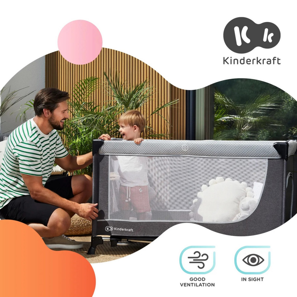 Кровать-манеж Kinderkraft KCLEOD00GRY0000 Leody Grey
