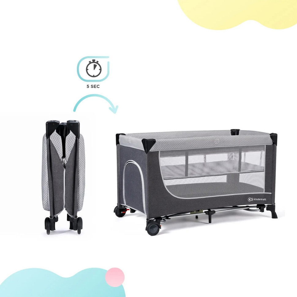 Кровать-манеж Kinderkraft KCLEOD00GRY0000 Leody Grey