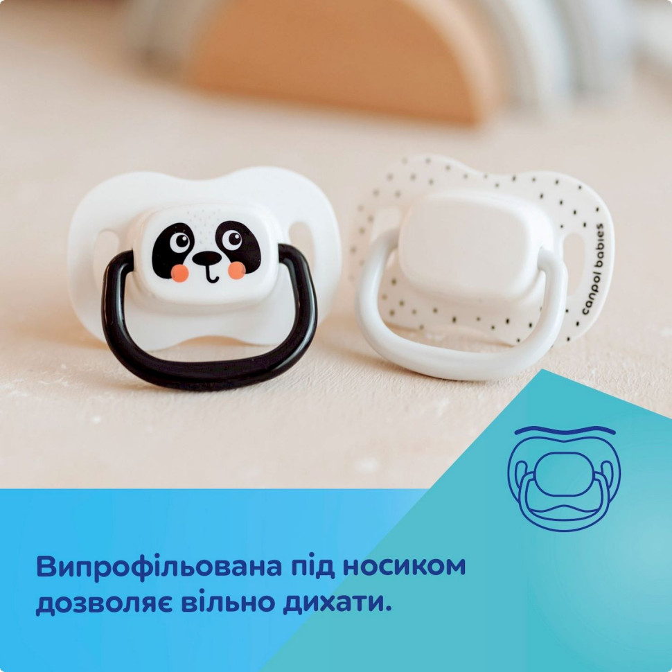 Пустышка силиконовая симметричная Панда Canpol babies 34/927_whi белый, 0-6 месяцев