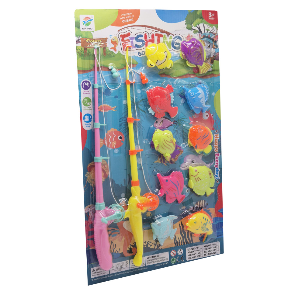 Рибалка на магніті Bambi 3067-108(Pink-Yellow) 2 вудки, 10 різнокольорових рибок