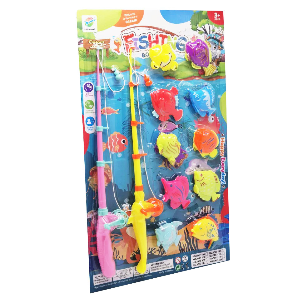 Рыбалка на магните Bambi 3067-108(Pink-Yellow) 2 удочки, 10 разноцветных рыбок