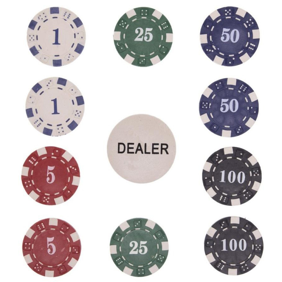 Набор для покера LasVegas Bambi 3321TT 500 фишек 5 кубиков, фишка дилера