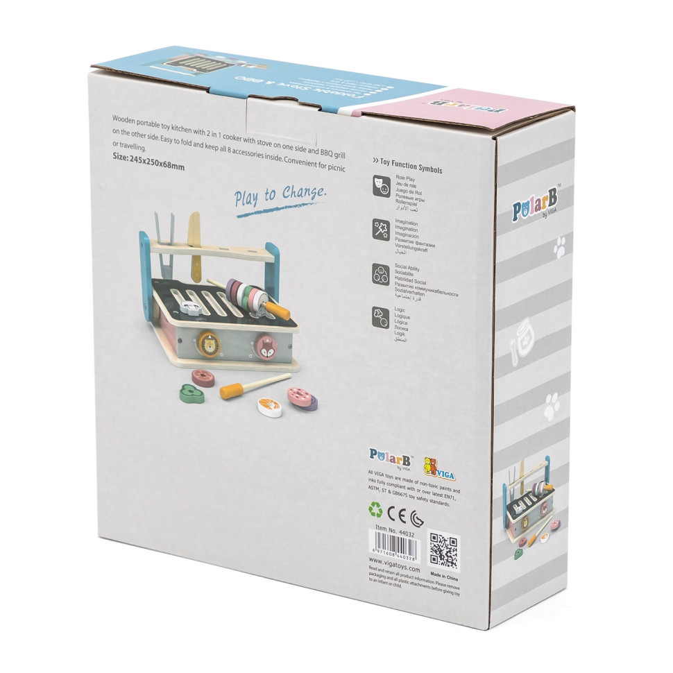 Детская плита с посудой и грилем Viga Toys PolarB 44032 складная