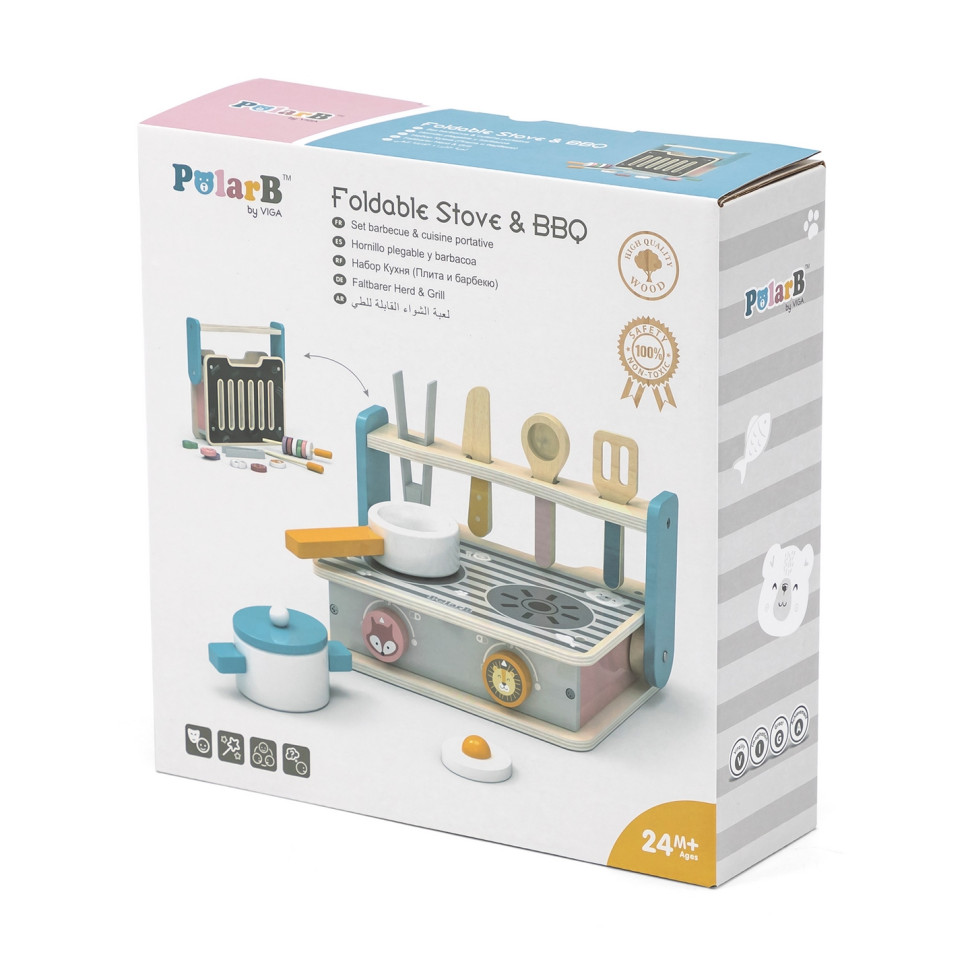 Детская плита с посудой и грилем Viga Toys PolarB 44032 складная