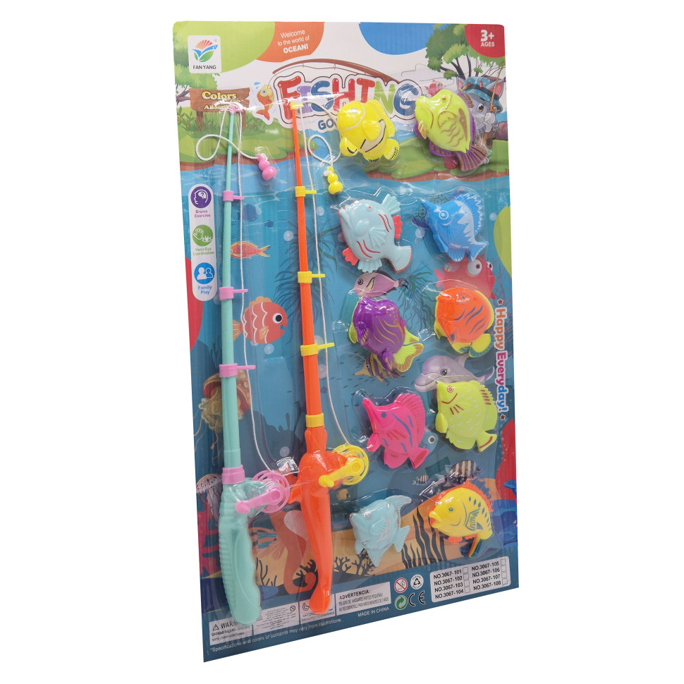 Рибалка на магніті Bambi 3067-108(Turquoise-Orange) 2 вудки, 10 різнокольорових рибок
