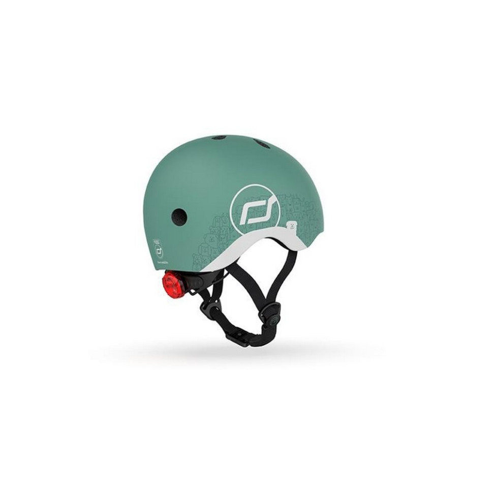 Шлем защитный детский Scoot and Ride SR-210225-FOREST, серо-зеленый с фонариком 45-51 см