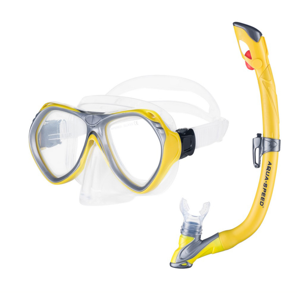 Набор маска и трубка AURA + EVO Aqua Speed 605-18 желтый, OSFM