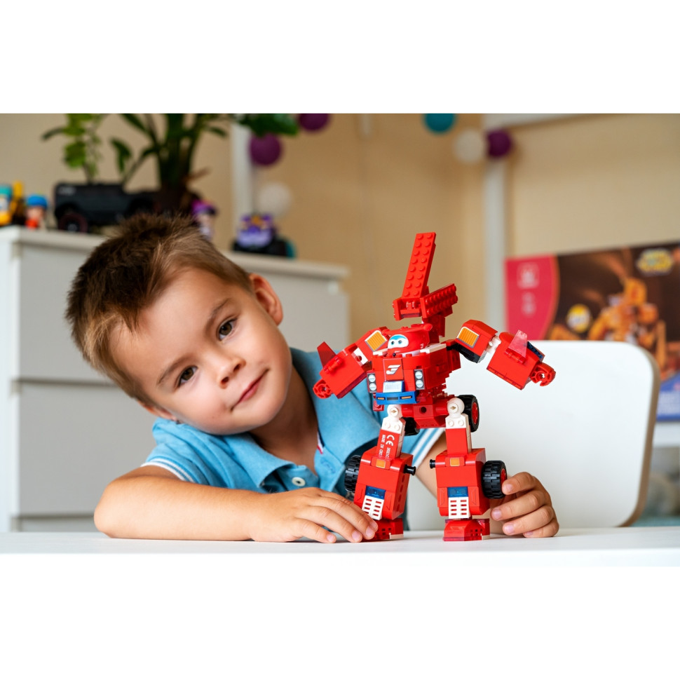 Конструктор-трансформер Super Wings Small Blocks 2-in-1 Buildable Transforming Vehicle Jett, Джетт EU385005