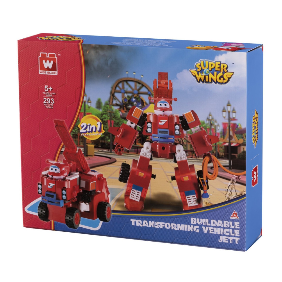 Конструктор-трансформер Super Wings Small Blocks 2-in-1 Buildable Transforming Vehicle Jett, Джетт EU385005
