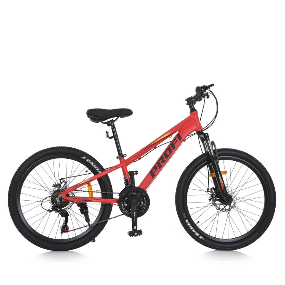 Велосипед PROF1 MTB2401-1, 24 дюймів, алюмінієва рама 11 Shimano 21SP червоно-чорний 
