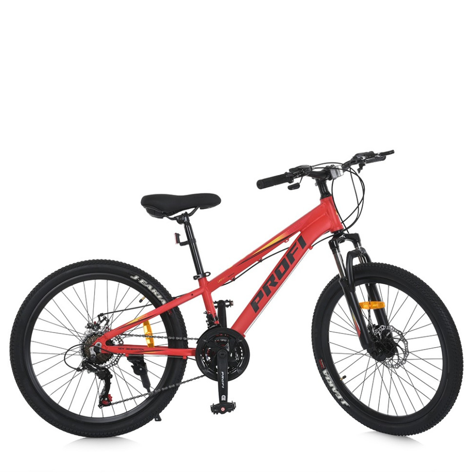 Велосипед PROF1 MTB2401-1, 24 дюймів, алюмінієва рама 11 Shimano 21SP червоно-чорний 