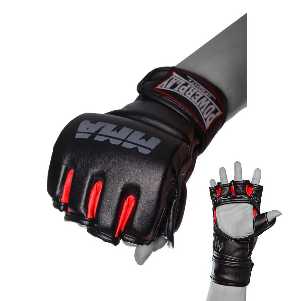 Перчатки для MMA PowerPlay PP_3053_S/M, Черно-Черные S/M