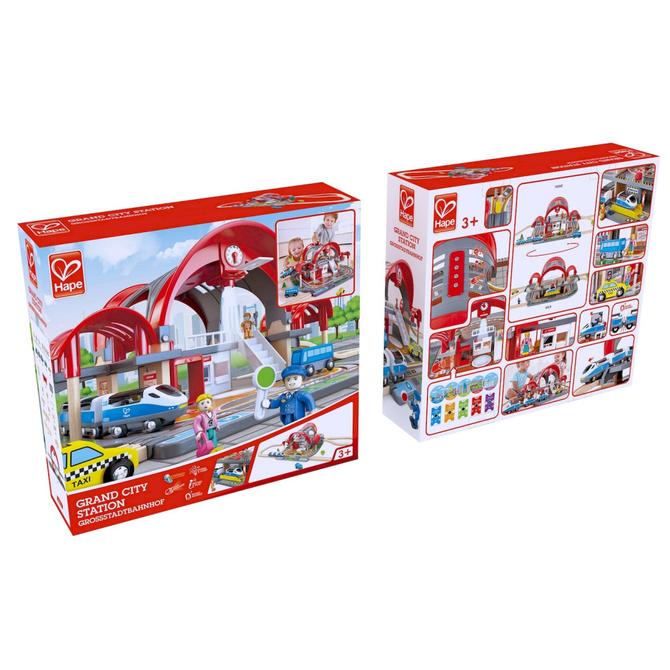 Игровая железная дорога Станция Гранд-Сити Hape E3725 со световыми и звуковыми эффектами