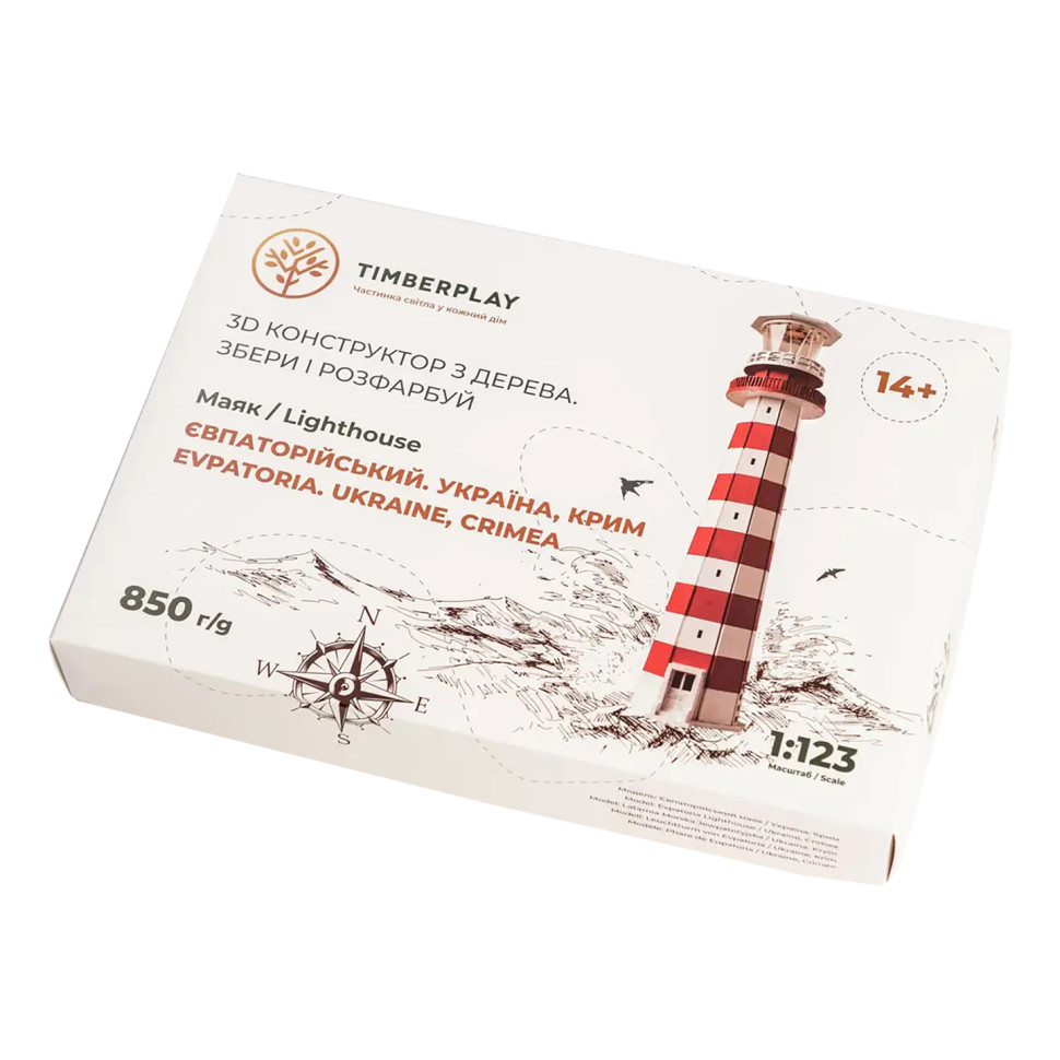 Деревянный 3D конструктор маяк Евпаторийский (Украина, Крым) Timberplay TMP-006, 100 деталей