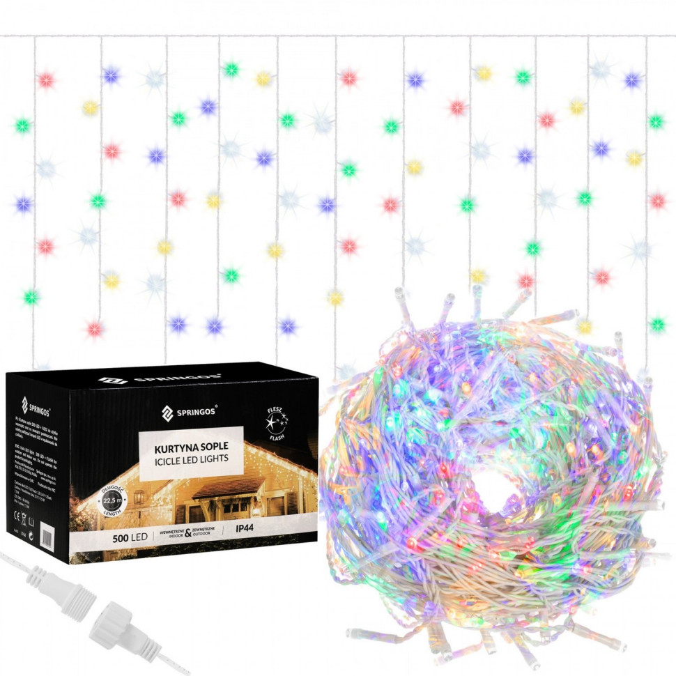 Гірлянда бахрома вулична Springos CL0519, 20 м 500 LED + Flash, Mix