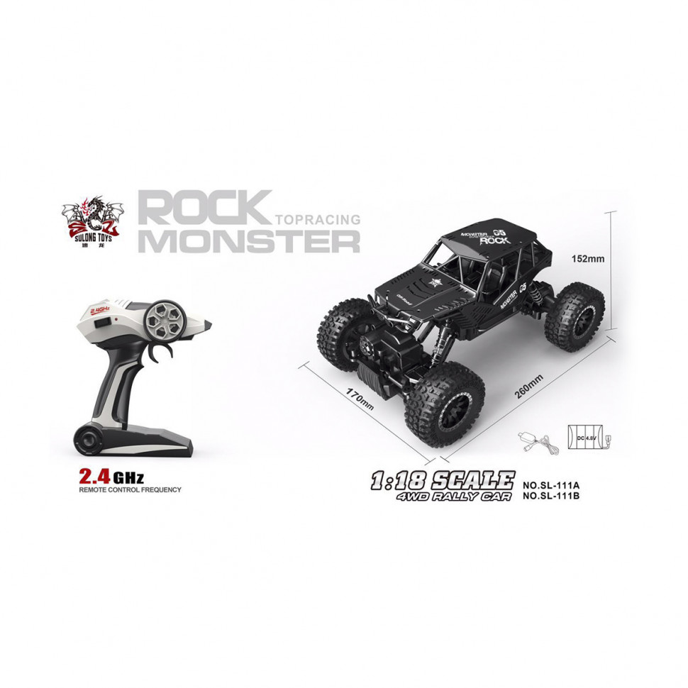 Автомобіль OFF-ROAD CRAWLER на р/к - TIGER (матовий чорний, акум. 4,8V, метал. корпус, 1:18)