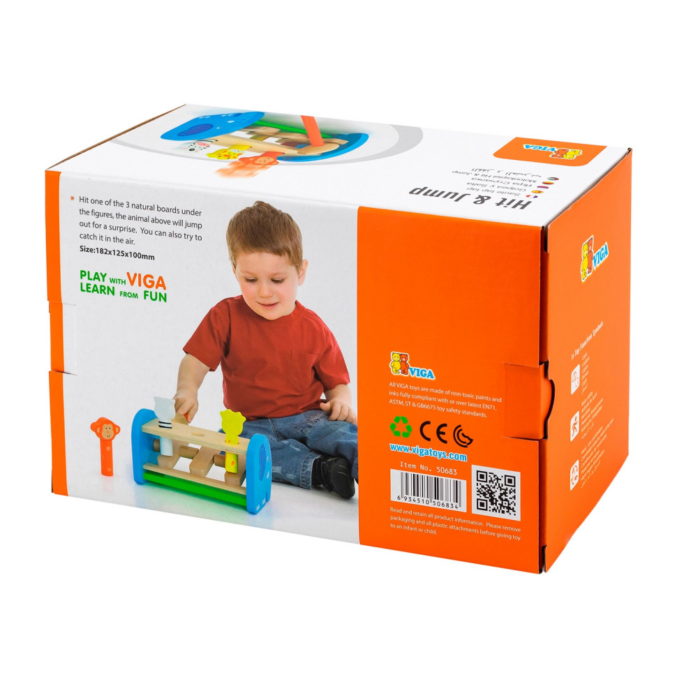 Стукалка дерев'яна Звірята Viga Toys 50683, 3 фігурки тварин