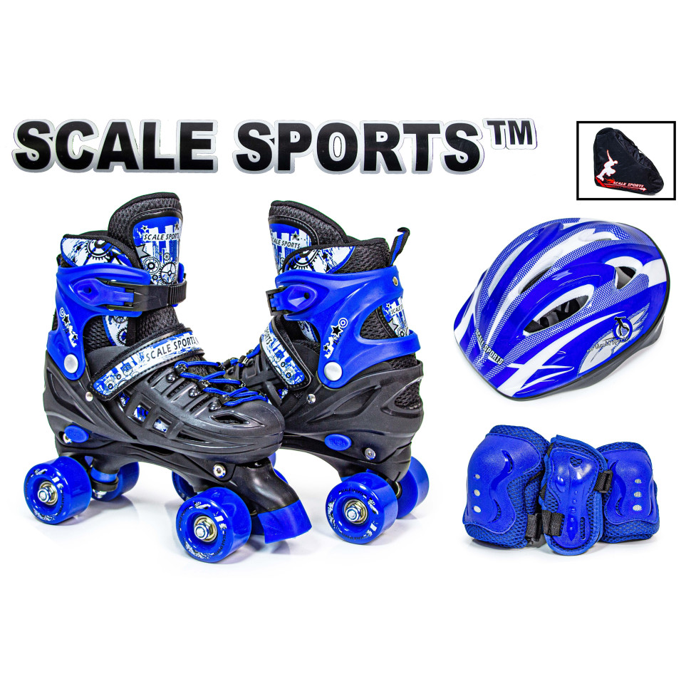 Дитячі ролики-квади та шолом з захистом Scale Sport 591205064 синій, розмір 34-37