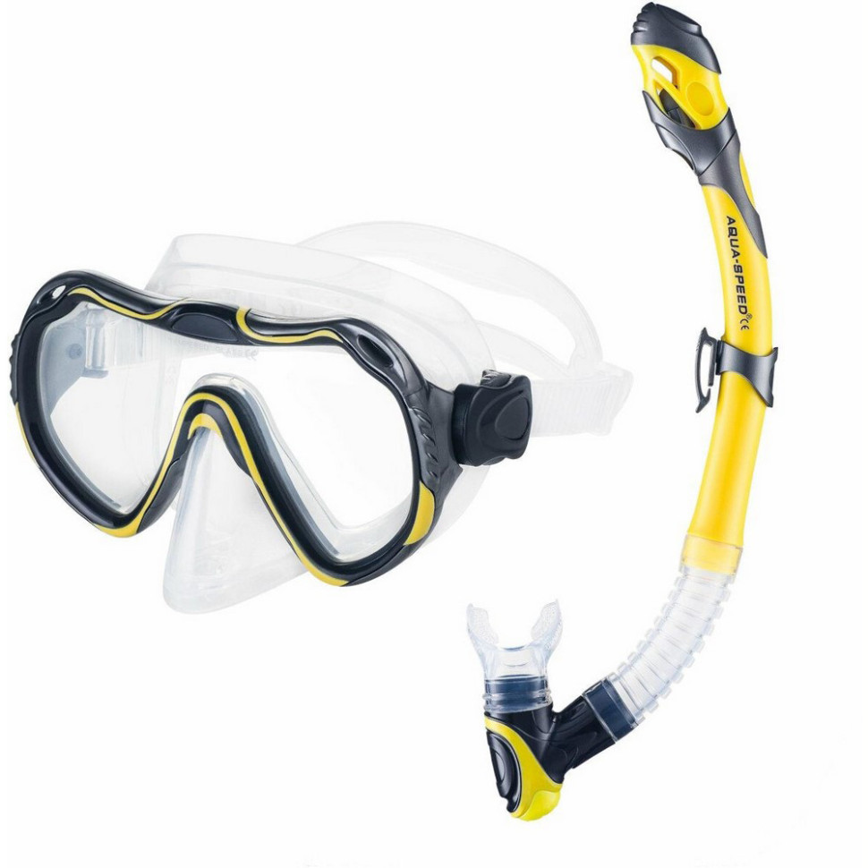 Набор маска и трубка AVA + ELA Aqua Speed 614-18 желтый, OSFM