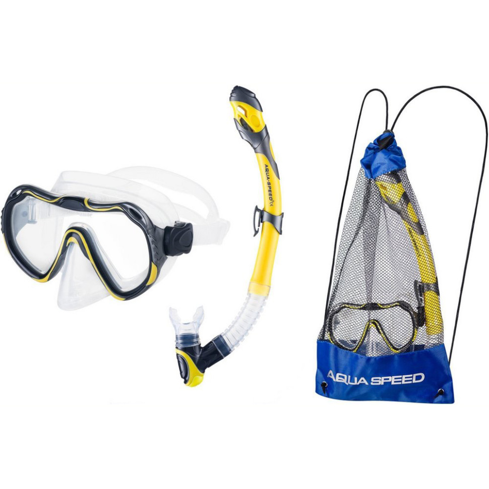 Набор маска и трубка AVA + ELA Aqua Speed 614-18 желтый, OSFM