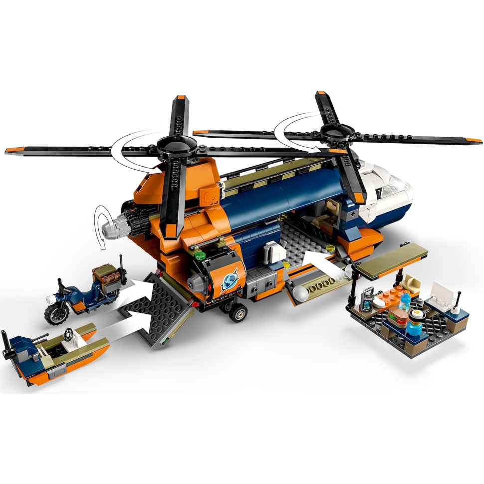 Конструктор LEGO City Вертолет в базовом лагере для исследования джунглей 60437, 881 деталь 