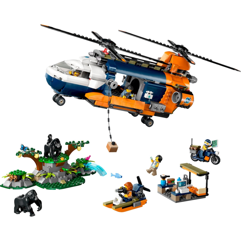 Конструктор LEGO City Вертолет в базовом лагере для исследования джунглей 60437, 881 деталь 