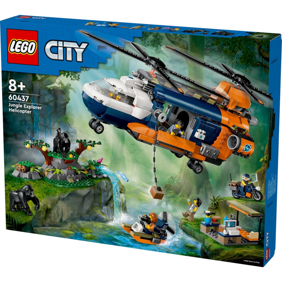 Конструктор LEGO City Вертолет в базовом лагере для исследования джунглей 60437, 881 деталь 