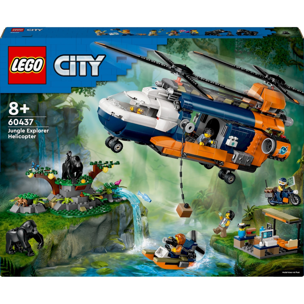 Конструктор LEGO City Вертолет в базовом лагере для исследования джунглей 60437, 881 деталь 
