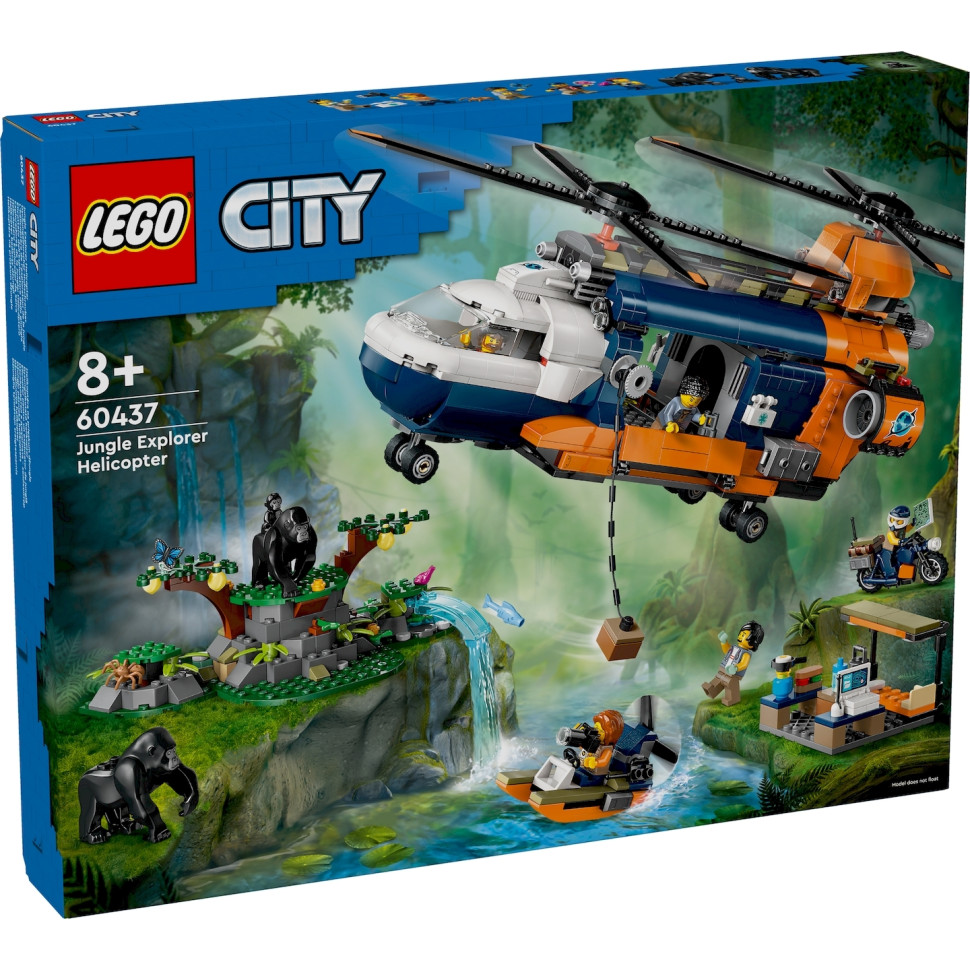 Конструктор LEGO City Вертолет в базовом лагере для исследования джунглей 60437, 881 деталь 