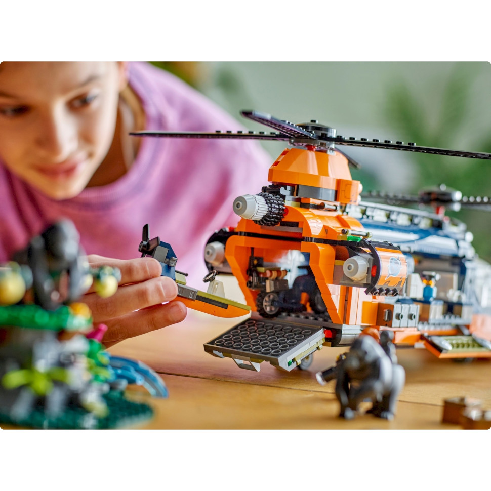 Конструктор LEGO City Вертолет в базовом лагере для исследования джунглей 60437, 881 деталь 