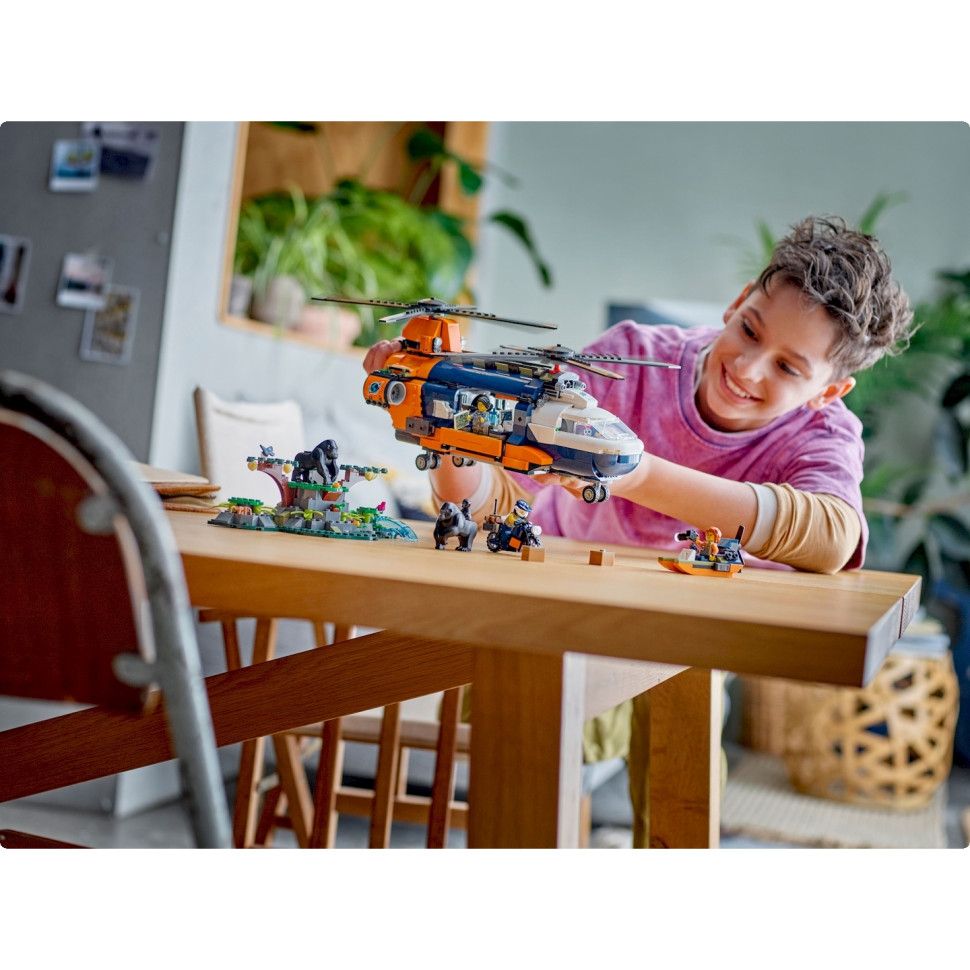 Конструктор LEGO City Вертолет в базовом лагере для исследования джунглей 60437, 881 деталь 