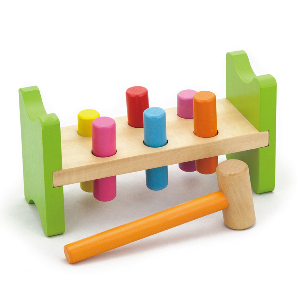 Стукалка дерев'яна Цвяшки Viga Toys 50827, 6 кілочків та молоточок