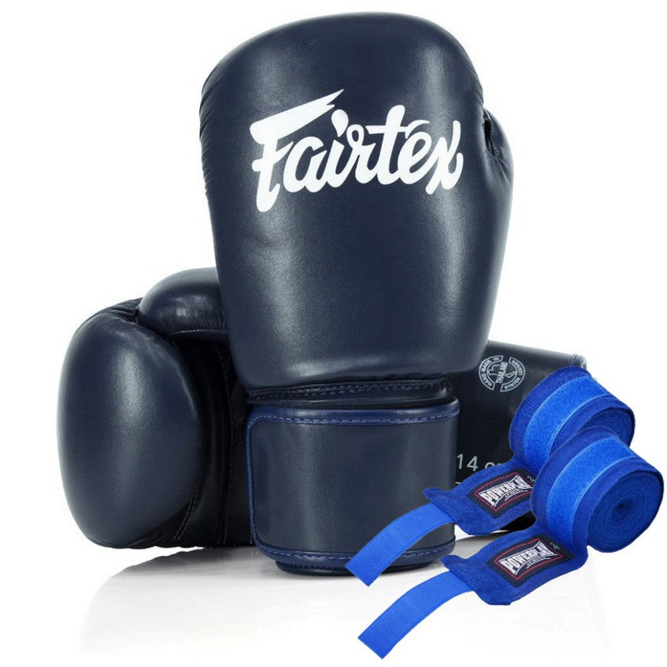 Боксерские перчатки BGV27 Fairtex BGV27_14oz_Blue 14 унций (бинты в комплекте)