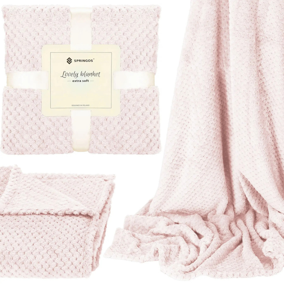 Плед-покрывало Extra Soft Springos HA7094 светло-розовый 150x200 см
