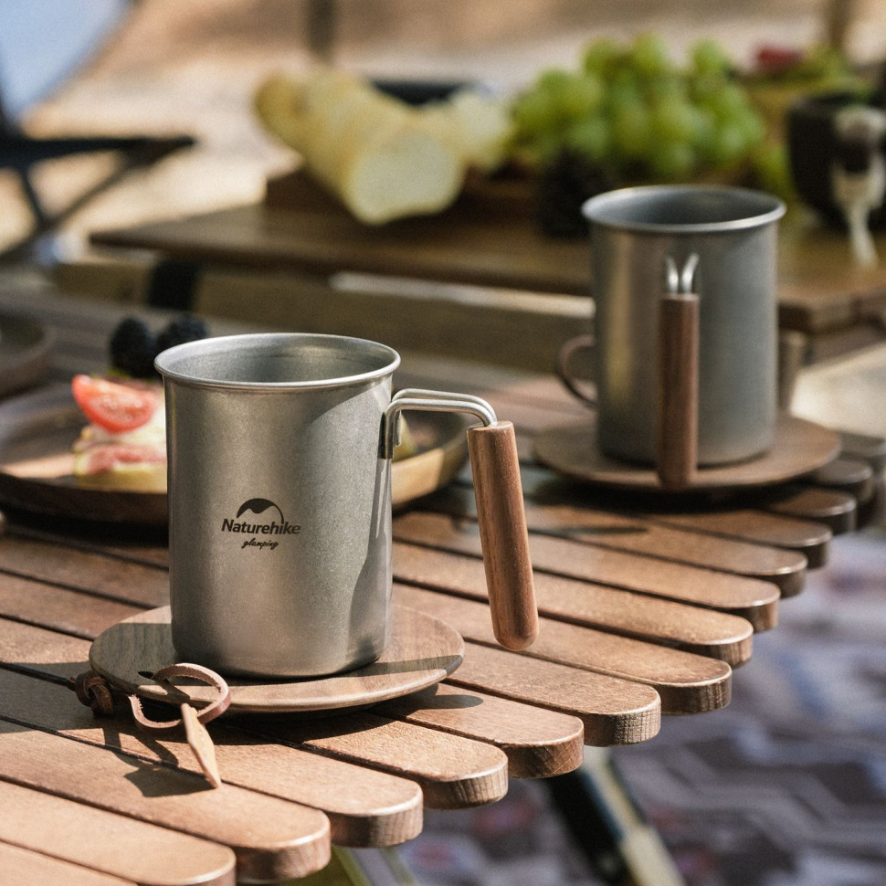 Кружка с деревянной ручкой Naturehike NH21SJ001 6927595784594 нержавеющая сталь 350 мл