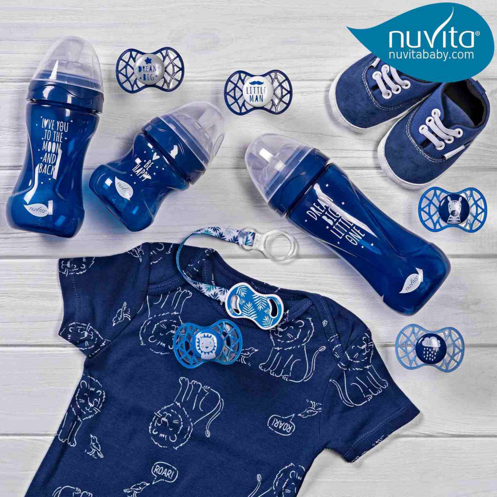 Дитяча пляшечка Nuvita 6032 Mimic Cool 250мл 3+ Антиколікова темно-синя NV6032NIGHTBLUE