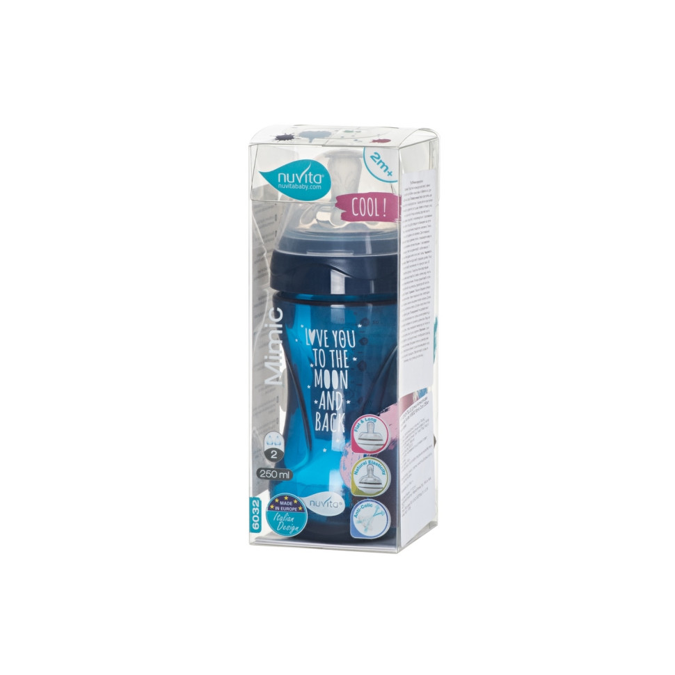 Дитяча пляшечка Nuvita 6032 Mimic Cool 250мл 3+ Антиколікова темно-синя NV6032NIGHTBLUE