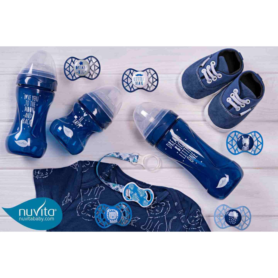 Дитяча пляшечка Nuvita 6032 Mimic Cool 250мл 3+ Антиколікова темно-синя NV6032NIGHTBLUE