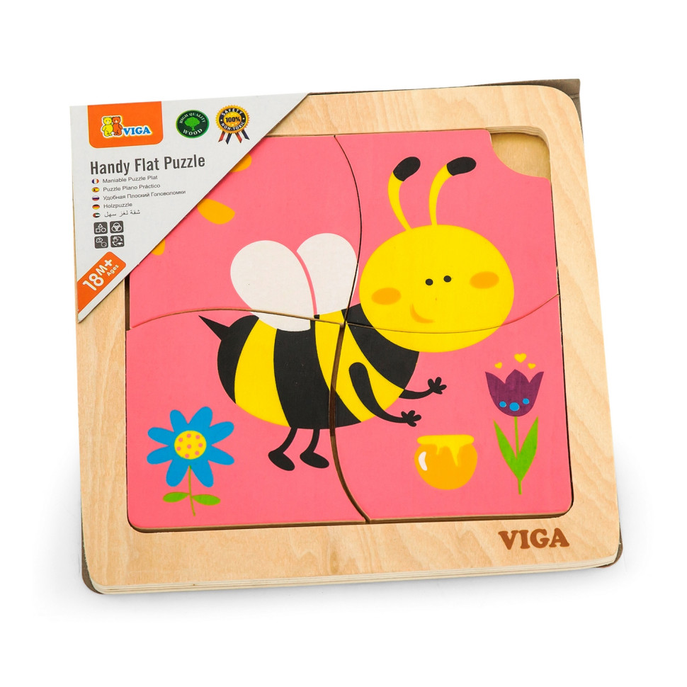 Деревянный мини-пазл Пчелка Viga Toys 50138, 4 элемента