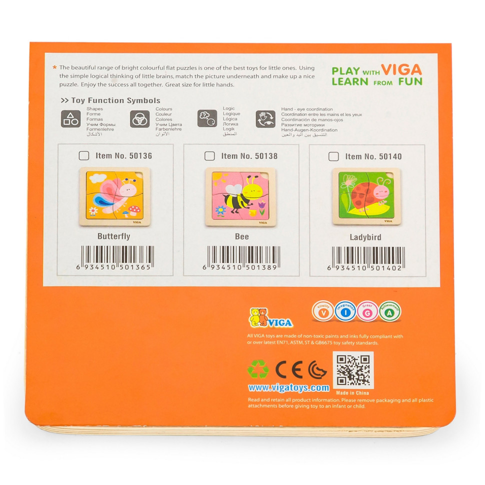 Деревянный мини-пазл Пчелка Viga Toys 50138, 4 элемента