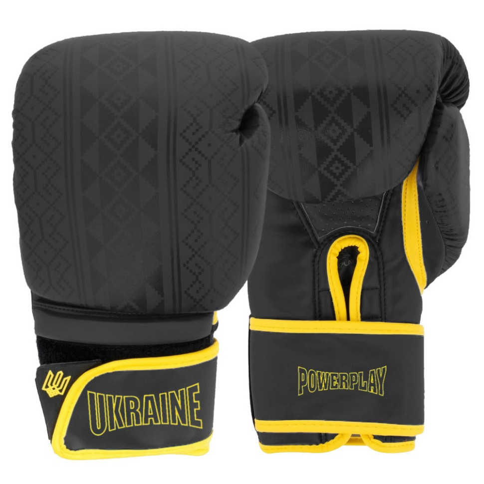 Боксерские перчатки 3021 Ukraine PowerPlay PP_3021_8oz_Black/Yellow, размер 8 унций