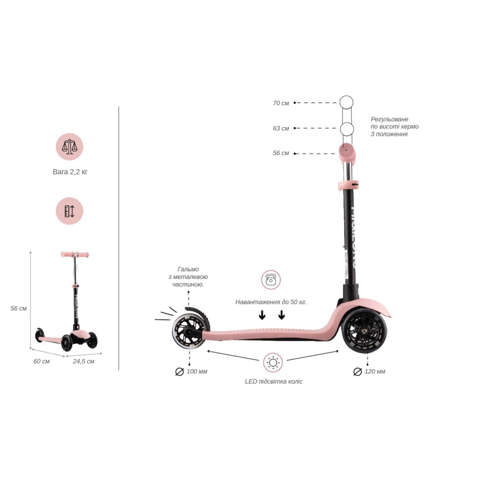 Самокат Miqilong Alamo Розовый ALAMO-125-PINK