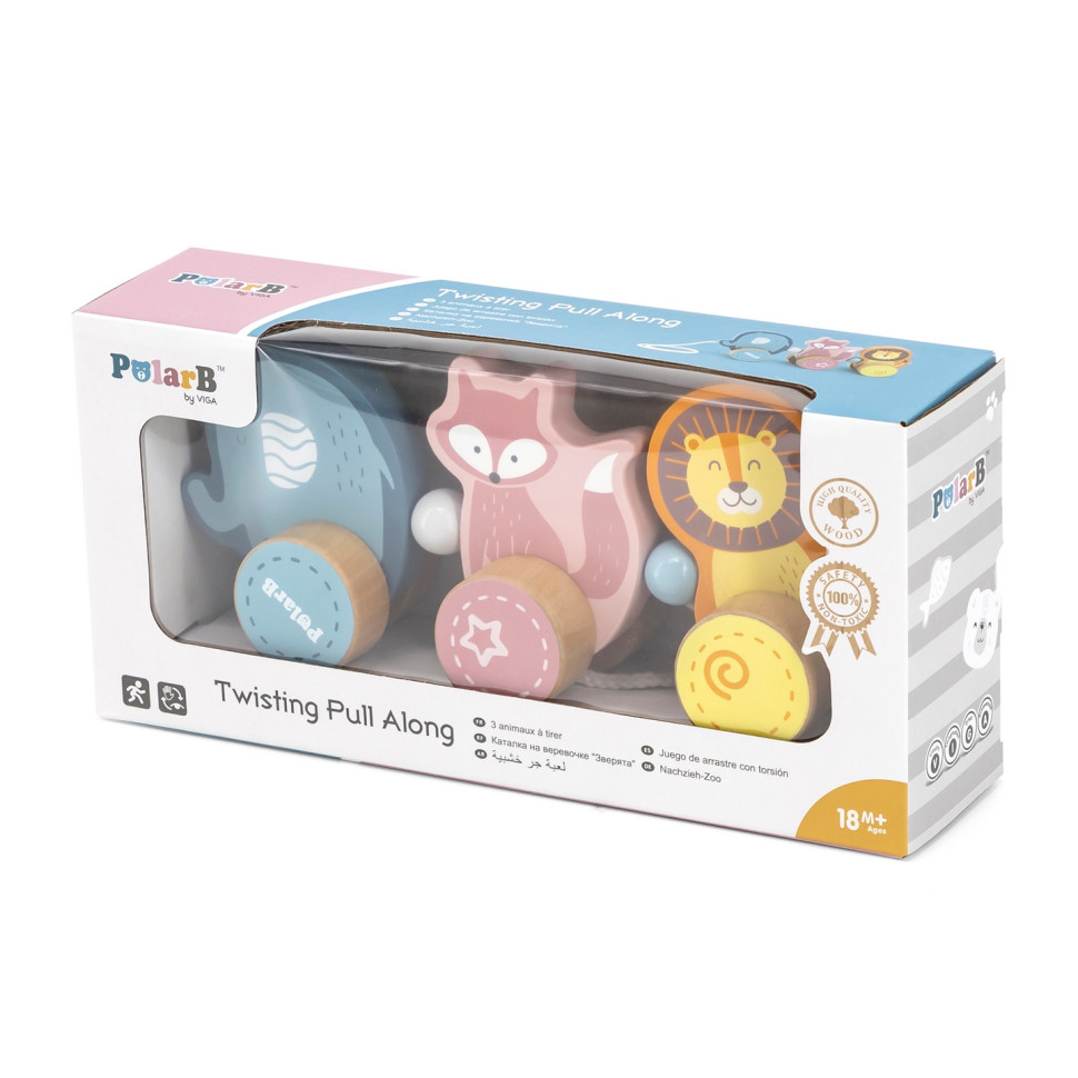 Деревянная каталка Зверята Viga Toys PolarB 44023 с шнурком