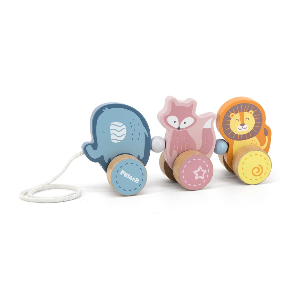 Деревянная каталка Зверята Viga Toys PolarB 44023 с шнурком