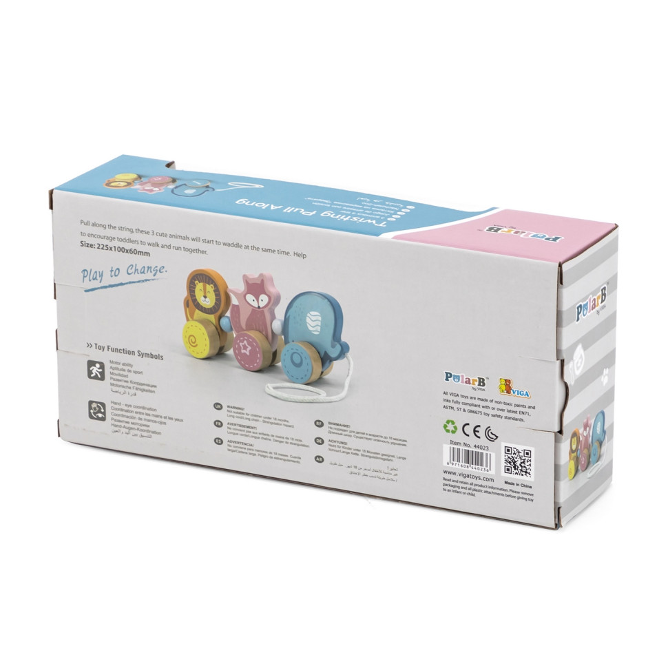 Деревянная каталка Зверята Viga Toys PolarB 44023 с шнурком