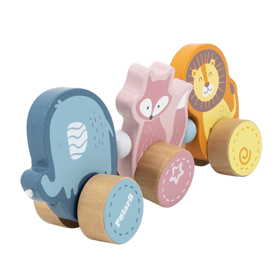 Деревянная каталка Зверята Viga Toys PolarB 44023 с шнурком