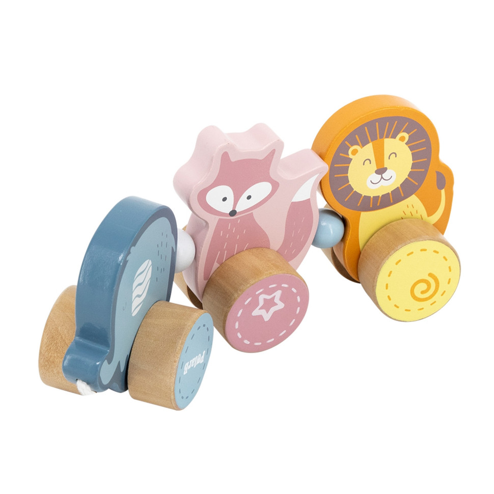 Деревянная каталка Зверята Viga Toys PolarB 44023 с шнурком
