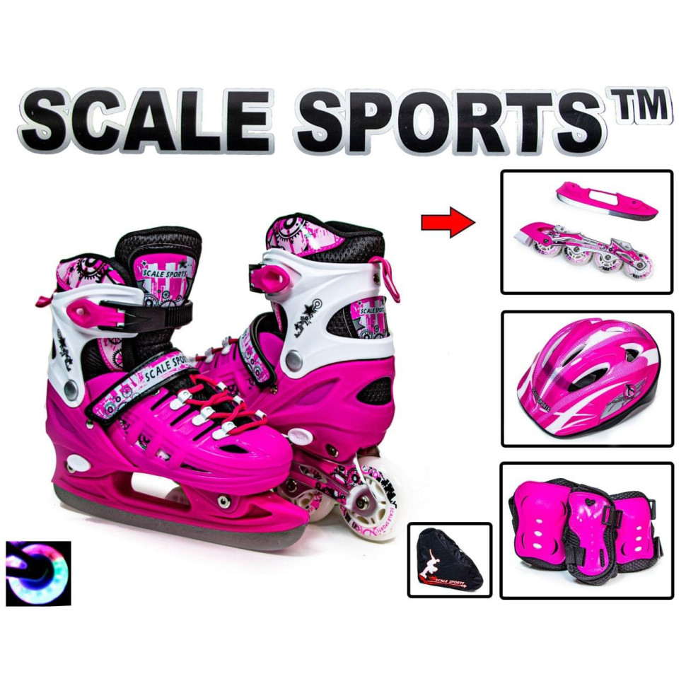 Комплект ролики-ковзани 2 в 1 Scale Sport 1019085842 шолом з захистом, рожевий, розмір 29-33