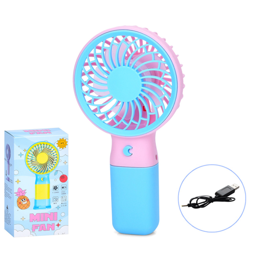 Портативний ручний вентилятор Bambi MK 5609(Blue) з підставкою, 15,5 см, USB